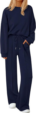 PRETTYGARDEN 2 Piece Sets For Women Fall Trendy Long Sleeve Sweatshirt Wide Leg Pants Loungewear Set Matching Sweatsuit