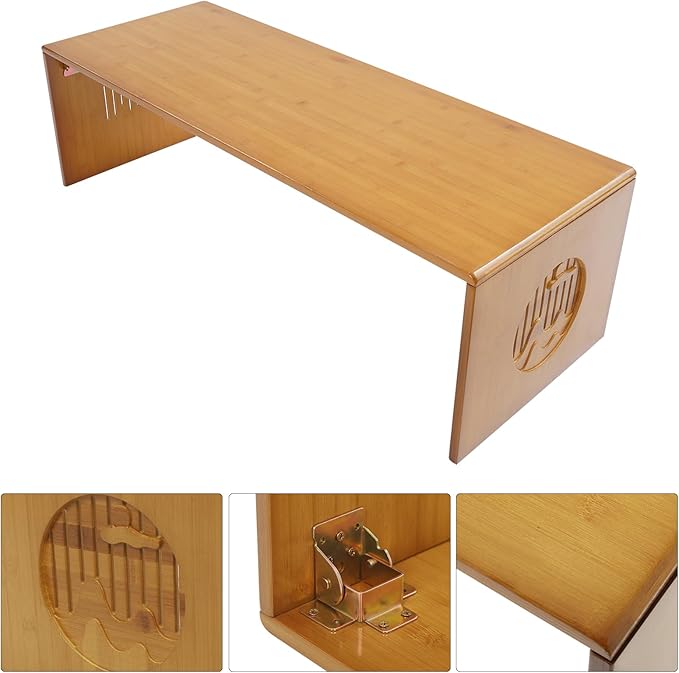 CAIHAOA Japanese Folding Coffee Table, Height Adjustable, Bamboo Floor Table No Assembly, Low Tea Table for Sitting on The Floor, Tatami Tables for Bedroom Living Room Dining Room Home