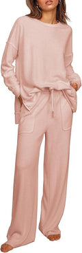 Ekouaer Womens Tracksuits 2 Piece Long Sleeve Outfits Micro Fleece Sweatsuit Sets Wide Leg Sweatpants