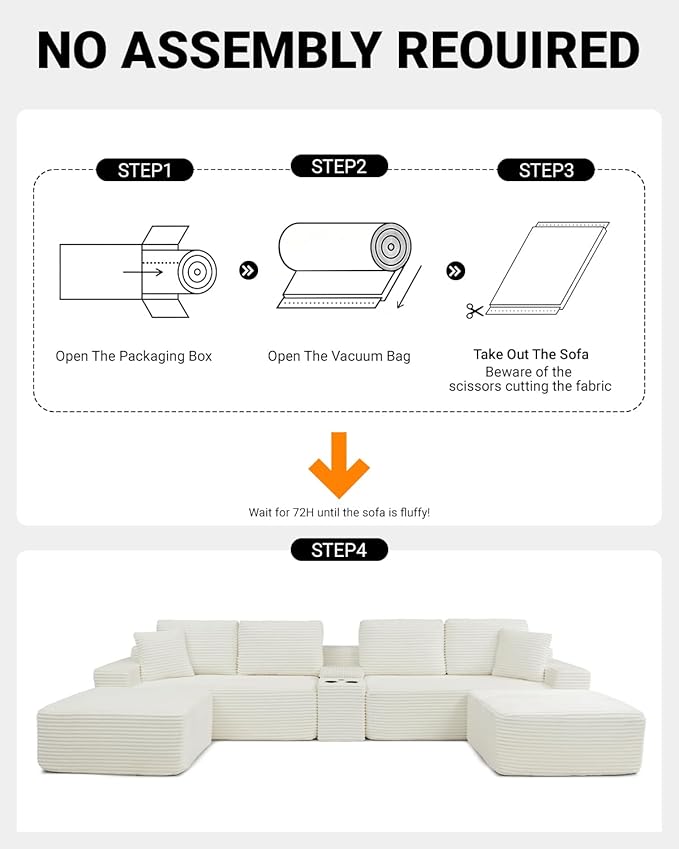 150" Oversized Modular Sectional Sofa, Deep Seat Cloud L-Shape Corduroy Couch with Cup Holders, USB Ports, Wireless Charging & Storage Box, Upholstered Modular Sleeper Sofa for Living Room (Beige)
