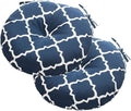 Magpie Fabrics Outdoor Round Bistro Seat Cushions with Ties, 15"x15"x4" Set of 2, Tufted Waterproof Barstool Chair Pads for Patio Home Garden Office, Geomentry Navy