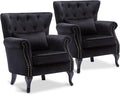 LZAREAL Accent Reading Arm Chairs Set of 2 for Living Room Bedroom, Midcentury Modern Comfy Corner Sofa Chair, Wingback Waiting Room Club Chair with Button Tufted Back &Lumbar Pillow, Velvet Black