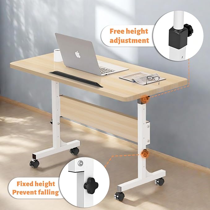 HDHNBA Rolling Desk Adjustable Height,Portable Laptop Desks,Small Standing Desk with Wheels for Home Office