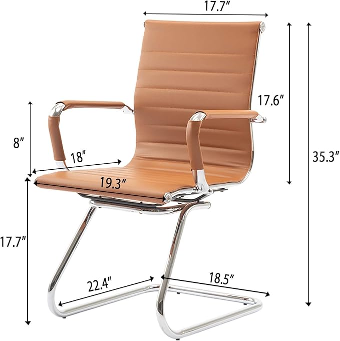 DM Furniture Office Desk Chair Set of 8,No Wheels PU Leather Computer Chairs Mid Back Guest Chairs with Seld Base for School/Reception/Conference/Waiting Room,Terracotta