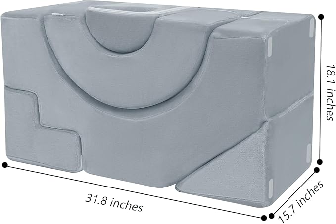MeMoreCool Modular Kids Sofa – Convertible Foam Couch with Slide & Stair, Playroom & Bedroom Sectional Child Furniture | Soft Washable Cover | Ages 3+ | Grey