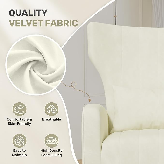 Nalupatio Modern Accent Chairs for Set of 2 Upholstered Velvet Fabric Reading Chair Mid Century Arm Chair Comfy Armchair for Living Room,Beige