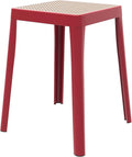 LeisureMod Stackable Square Plastic Dining Stool - Mid-Century Modern Backless Accent Stool with Wicker Top for Kitchen & Dining Room, Red