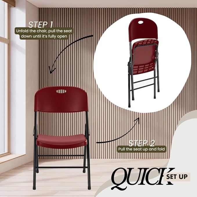 Amazing for less 8-Pack Heavy Duty Plastic Folding Chair, 450 lbs Capacity Foldable Chairs for Indoor Outdoor, Stackable Portable Seating for Party, Wedding, Patio, Backyard, Office (Red)