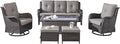 Rilyson Wicker Patio Furniture Set - 6 Piece Rattan Outdoor Sectional Conversation Sets with 2 Swivel Rocking Chairs,2 Ottomans,1 Sofa and 1 Coffee Table for Porch Deck Garden(Brown/Grey)