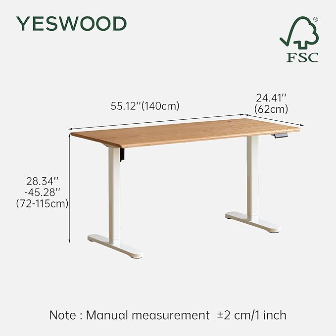YESWOOD Electric Height Adjustable Standing Desk Solid Wood Home Office Computer Desk Memory Preset Versatile Adjustable Workstation for Study & Work 55.11" W