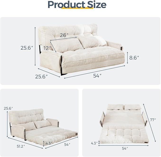 MAXYOYO Adjustable Floor Sofa Couch, Multi-Functional Bean Bag Bed, Foldable Lazy Sofa Sleeper Bed, Versatile Floor Seating for Living Room, Beige, Double