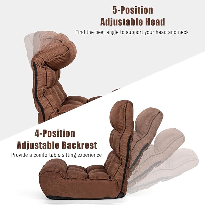 S AFSTAR Folding Floor Chair, Floor Gaming Chair with 5-Position Adjustable Headrest & 4-Position Backrest, Side Pocket & Thicken Cushion, Padded Floor Seat Lazy Chair for Living Room Bedroom