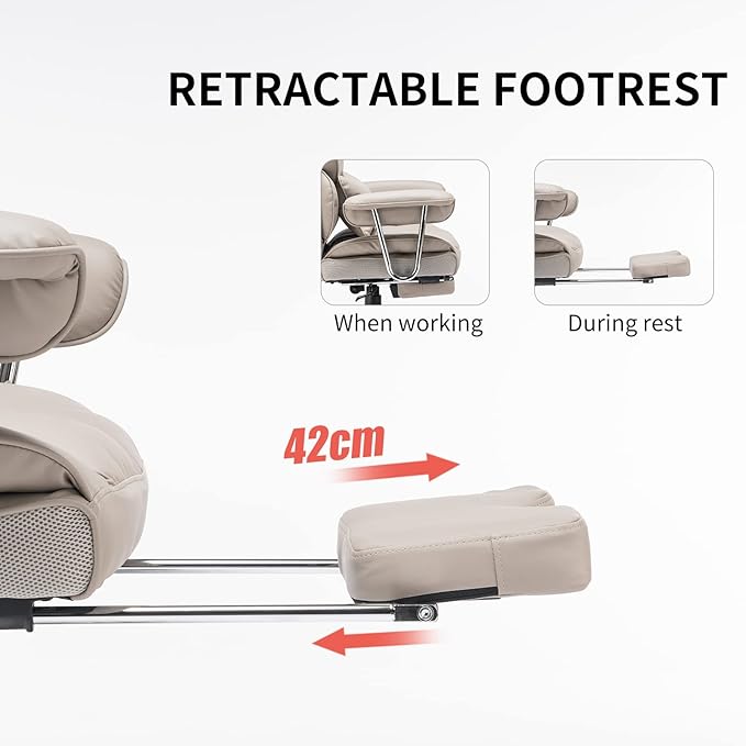 Efomao 400lbs Big and Tall Office Chair - 23.5" Wide Seat PU Leather Executive Desk Chair with Footrest, Heavy Duty Thickened Mechanism Computer Chair, Grey