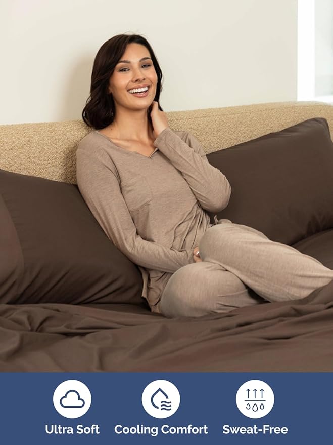 Extra Deep Pocket King Sheets - 4 Piece Breathable & Cooling Bed Sheets - Hotel Luxury Bed Sheet Set - Soft, Wrinkle Free & Comfy - Easily Fits Extra Deep Mattresses - Deep Pocket Brown Sheets Set
