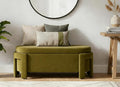DM Furniture Modern Velvet Ottoman with Storage Entryway Bench for Living Room Comfy Upholstered End of Bed Bench with Safty Hinge for Bedroom/Living Room/Lounge/Corner, Olive