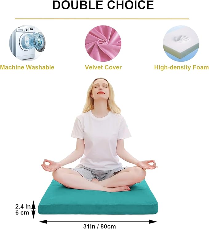 TokSay Velvet Zabuton Meditation Mat,31 * 31 inches, Yoga Meditation Cushion Floor (Green)