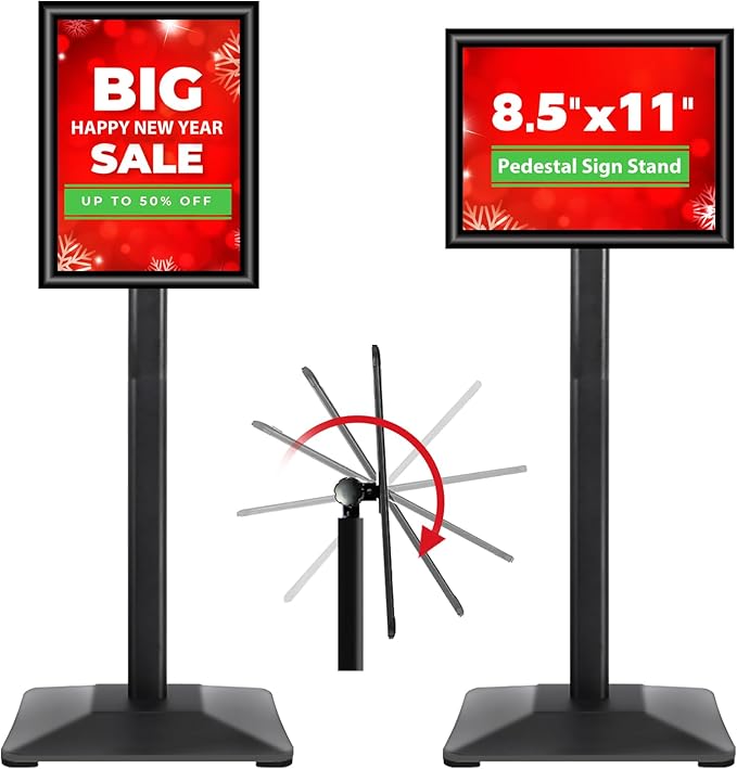 VAIIGO Pedestal Sign holder Stand 8.5x11inch Adjustable Standing Floor Sign Stand with Heavy Base & Snap Frame Display Stand for Indoor Outdoor Business Store Sign Holder Poster Stand (Black)