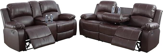 AYCP Bonded Leather Living Room Furniture Set Reclining Sofa Set Loveseat Furniture Sets in Living Room Sofa Recliners (Sofa+Loveseat, Brown)