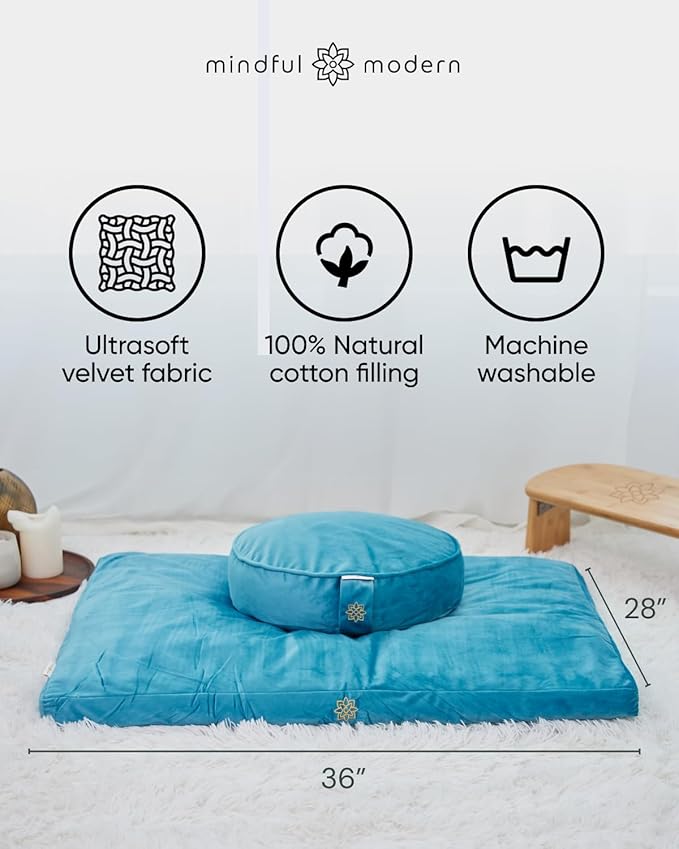 Mindful & Modern Zabuton Meditation Mat - Cotton Filled Yoga and Meditation Pad - Zabuton Meditation Cushion for Kneeling and Sitting Support - Large Rectangular Sitting Floor Pillow for Bench or Zafu