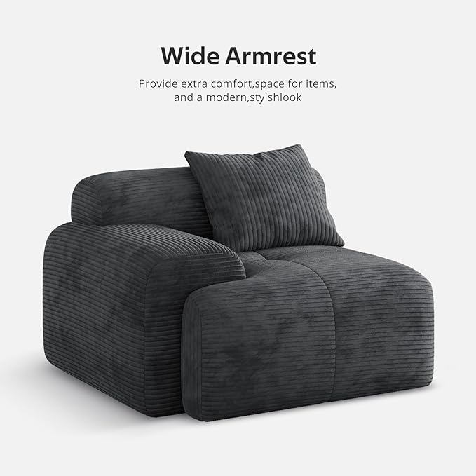 Aosaifen Modern L-Shaped Modular Sectional Sofa for Living Room，Oversized 3-Seater Couch with Deep Seat and Movable Ottoman – No Assembly,Comfortable Suede Fabric Boneless Sofa(Dark Gray) (Dark Gray)