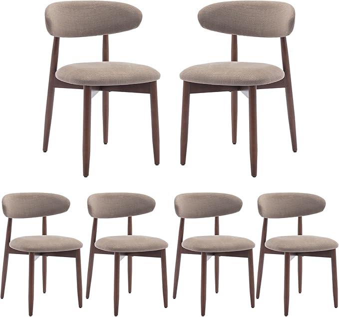 COLAMY Wooden Dining Chairs Set of 6, Modern Fabric Upholstered Kitchen Side Chairs, Farmhouse Dining Room Chair with Foot Pegs, Camel