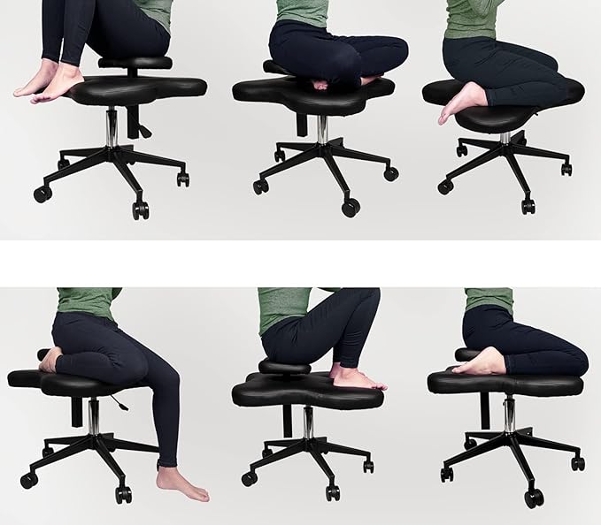 Ergonomic Cross-Legged kneeing Chair, 360° Swivel Meditation Seat for Office Home, Height Adjustable Posture Corrective Seat with Wheels, Criss Cross Yoga Chair for Reducing Back Pain (Black)