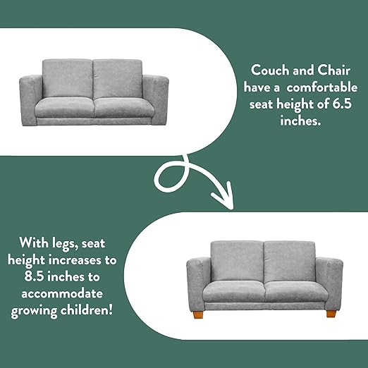 Children's Factory As We Grow Modern Kids Sofa, Flexible Seating for Classroom Elementary, Adjustible Kids Couch for Playrooms and Daycares, Faux Distressed Leather Gray