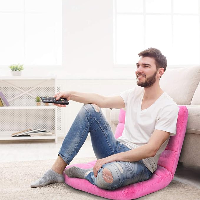 S AFSTAR Cushioned Floor Chair, 14-Position Adjustable Padded Lazy Recliner with Comfortable Back Support and Skin-Friendly Cover, Great for Reading, Playing Game, Meditating (Delightful Pink)