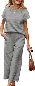 SHEWIN Womens Two Piece Fall Outfits Sweatsuits Casual Pullover Tops and Wide Leg Sweatpant Lounge Sets