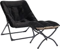 Comfy Saucer Chair for Adults, Soft Faux Fur Bedroom Chair with Ottoman, Accent Dorm Chairs, Living Room Reading Chairs and Footstool, Folding Lounge Seat for Teens, X-Large, Black