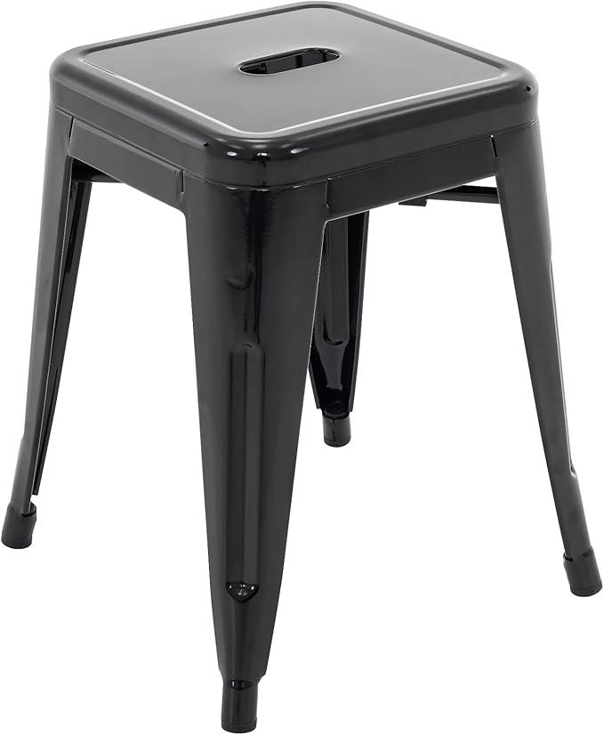 Brage Living 18 Inch Industrial Metal Stools Set of 4, Stackable Classroom Stools, Backless Metal Dining Chairs for Indoor Outdoor, Kitchen Short (Black)