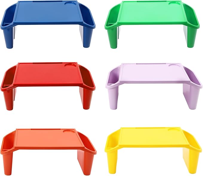 6 Pcs Kids Lap Desk Tray, 19.69 * 9.84 * 7.09in Lap Desks with Storage, Lap Desk Tray with Side Pockets and Slot for Writing Eating Game Classroom (Colorful 2)