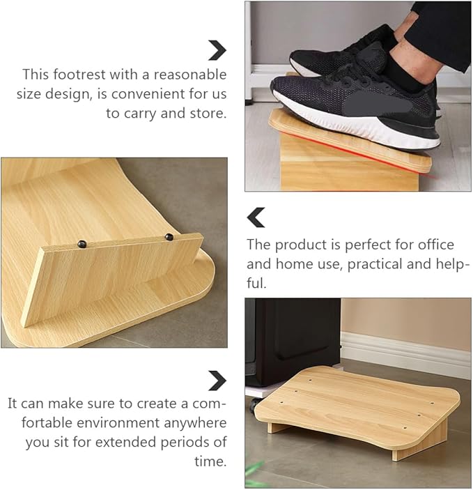 Uonlytech Natural Solid Wood Office Desk Footrest Stool Ergonomic Multipurpose Feet Rest for Under Desk Use Comfortable Posture Support Compact Portable Design for Home and Work
