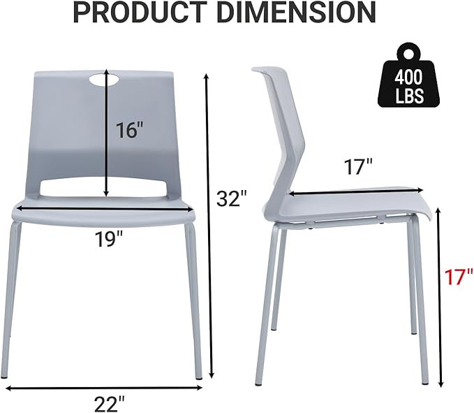 Sidanli Waiting Room Chairs Set of 4, Grey Stack Chairs with Back, Stacking Chairs with Metal Legs
