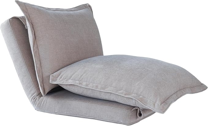 CHARMMA Convertible Flip Chair: Floor SofaBed with Adjustable Backrest andPillows, Beige, 31lbs