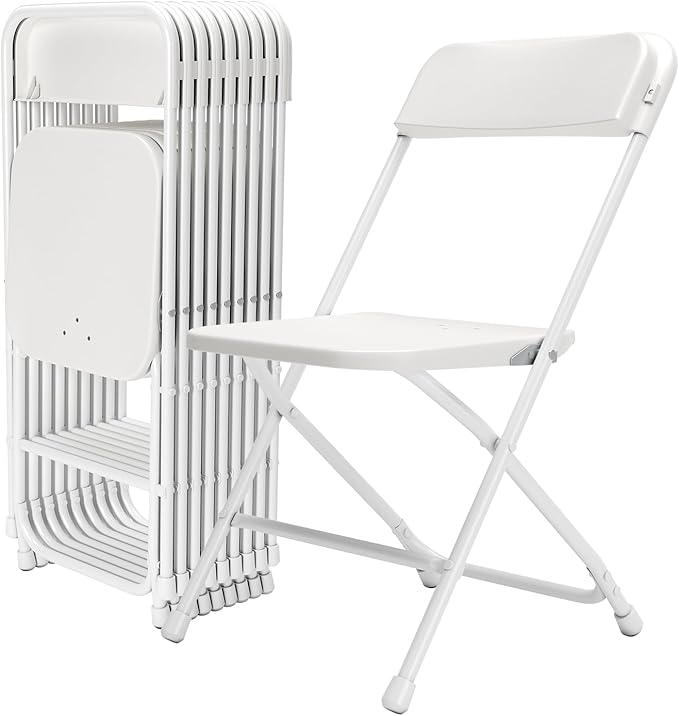 Folding Chair 10 Pack,White Folding Chairs for Indoor Outdoor,Portable Plastic Stackable Commercial Seat with Steel Frame 350lb.Capacity for Party Events Wedding Dining Picnic Office