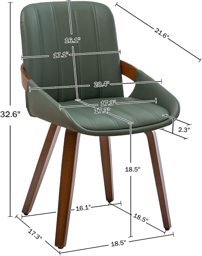 YOUUGIOR Mid Century Modern Faux Leather Upholstered Dining Chairs,Armless Accent Chairs with Sturdy Natural Wood Legs,Bamboo Backrest Support for Kitchen&Dining Room Chairs(Set of 4,Green)
