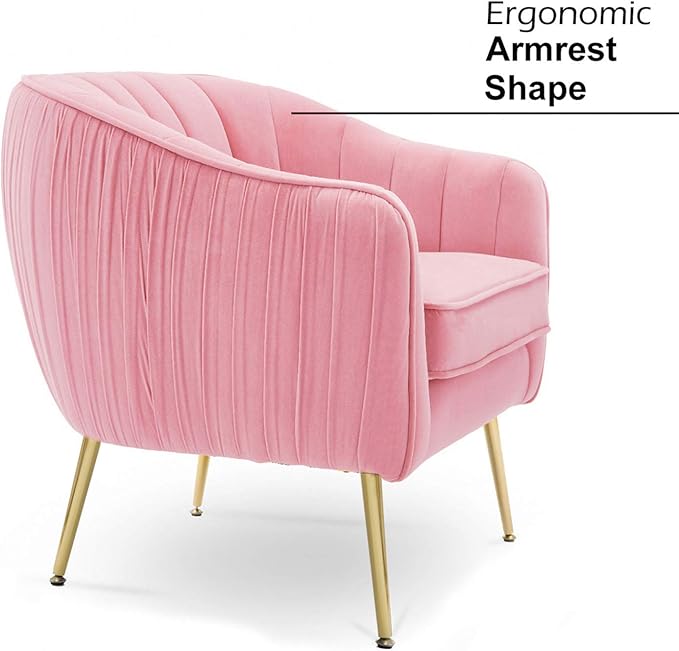 Altrobene Velvet Accent Chair, Modern Barrel Arm Chair for Living Room Bedroom with Gold Finished Legs, Blush Pink