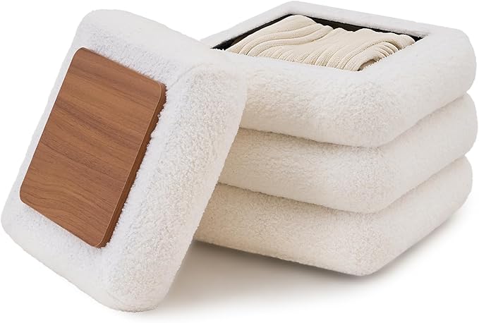 Wimarsbon Round Storage Ottoman, Modern Sherpa Footstool, Teddy Vanity Stool with Flip-Top Tray, Makeup Chair for Home Decor, Upholstered Footrest for Living Room & Bedroom (16inch Square)