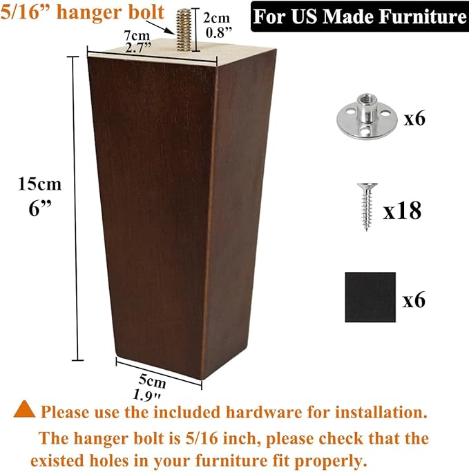 AORYVIC 6 inch Furniture Legs Set of 6 Couch Legs Mid-Century Modern Replacement Sofa Legs for Sectional, Dresser, Recliner, Nightstand