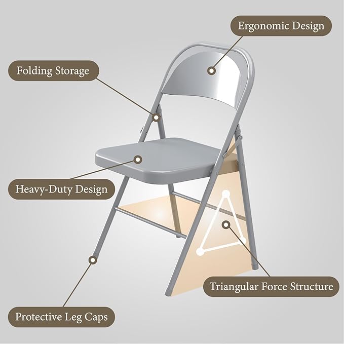 4 Pack Folding Chairs,Metal Folding Chairs Steel Frame with Double Hinged for Office Wedding Party Patio Dinning Events,Grey