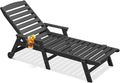HDPE Outdoor Chaise Lounge, 78.4'' Poly Lounge Chair with Rolling Wheels & Cup Holder, 5 Positions Adjustable Outdoor Lounger, HDPE Patio Chaise Lounge Chair for Pool, Backyard, Obsidian