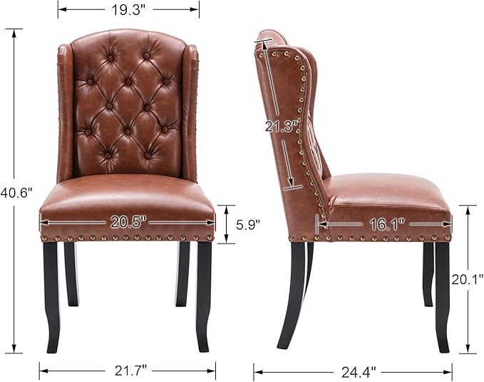 DUOMAY Modern Tufted Dining Chairs Set of 4, PU Leather Upholstered Dining Room Chairs Armless Guest Side Chair for Kitchen Dining Room, Wingback Accent Chairs with Solid Wood, Brown