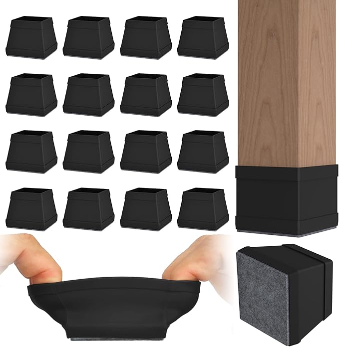 Uukyttrium 16pcs Square Silicone Chair Leg Floor Protectors.(1-1/2" Black Large).