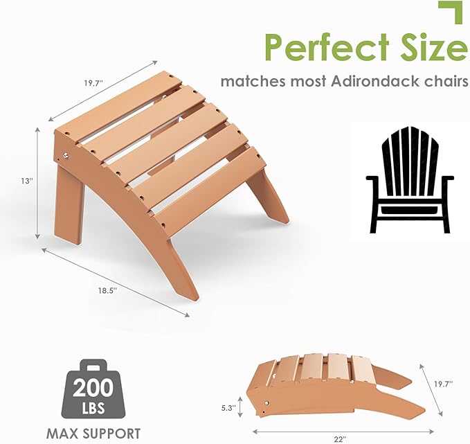 GREENVINES Adirondack-Ottoman | Set of 2 | HDPE Plastic | Outdoor Footrest | All Weather | Foot Stool | Foot Rest | Teak | for Adirondack Chair | for Patio Backyard Pool