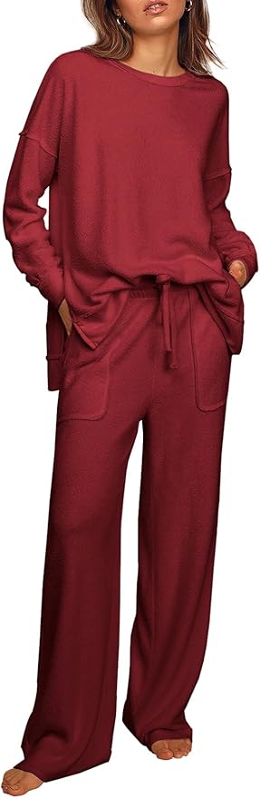 Ekouaer Womens Tracksuits 2 Piece Long Sleeve Outfits Micro Fleece Sweatsuit Sets Wide Leg Sweatpants