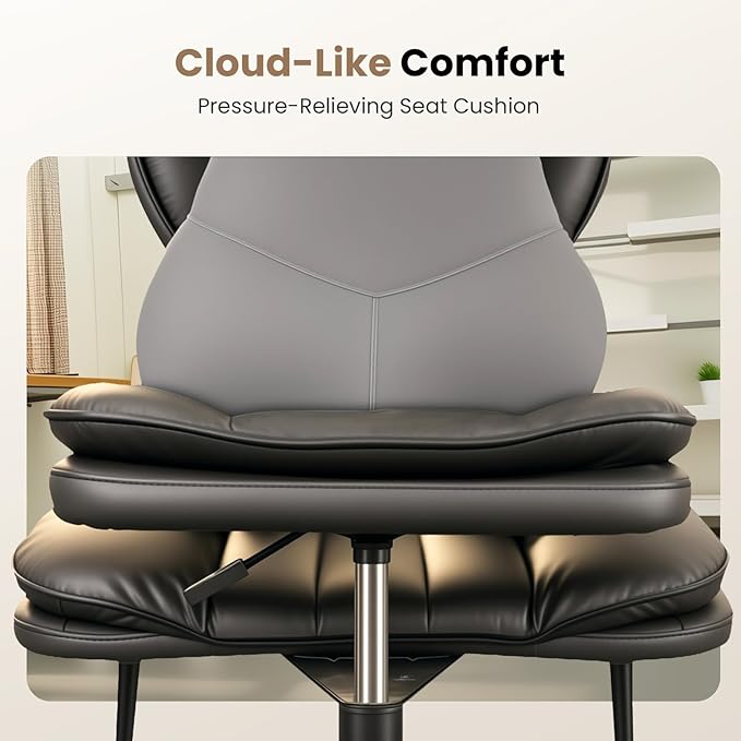 Cross Legged Office Chair, Ergonomic Cloud Criss Cross Desk Chair, Meditation Chair with Wheels, Height Adjustable Seat for ADHD, Wide Kneeling Chair with Back Support, Black