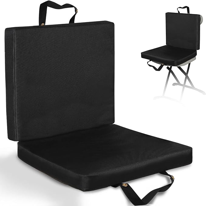 REDCAMP Portable Stadium Seat Bleacher Cushion, Folding Stadium Seats Ground Chair with Back for Camping Fishing Concert, Water Resistant, Black/Navy/Green