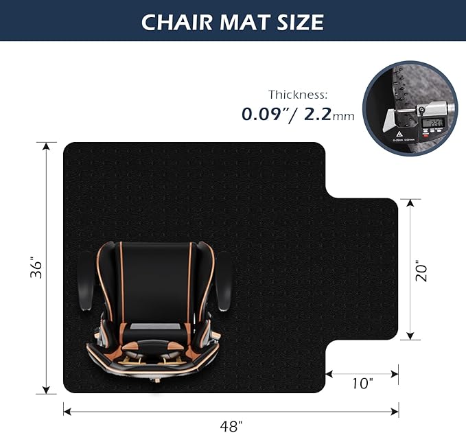 SALLOUS Office Chair Mat for Carpet, 48" x 36" Heavy Duty Chair Mat for Carpeted Floors, Gaming Floor Mat with Grips, Rolling Desk Chair Floor Mat for Home Office (Black, Extended Lip)