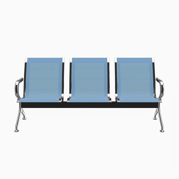 Kinfant 3-Seat Waiting Room Chair - Office Guest Reception Chairs with Ergonomic Backrests, Airport Waiting Bench with Armrests, Metal Waiting Furniture for Hospital, Bank, Salon, Blue